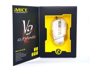 Мышь проводная V9 бело/золотая (Imice,игровая,3D,800-4000сpi,Led,тканевый шнур)