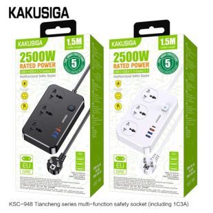 Фільтр мережевий Kakusiga KSC-948 1.5m (2500W, 3USB, Type C, 3 розетки) Black