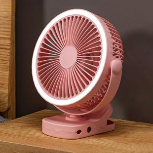 Вентилятор настол беcпр D1 с прищеп и подсветкой pink, АКБ 2000 mAh,LED подсветка (M) - Цена Недели!
