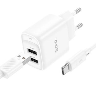 СЗУ-USB HOCO C141A 2USB/2.4A + кабель Type-C White (блистер)