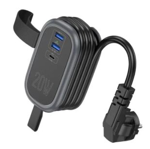 Удлинитель сетевой HOCO NS7 PD20W (2USB/1Type-C/1xSocket) 1m Black