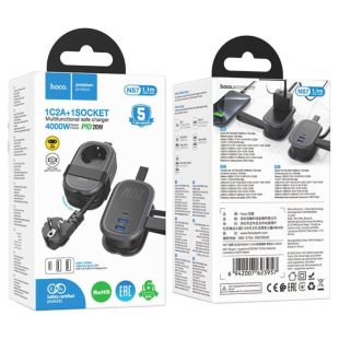 Удлинитель сетевой HOCO NS7 PD20W (2USB/1Type-C/1xSocket) 1m Black