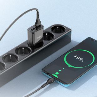 СЗУ-USB HOCO C88A 2.4A 2 Usb + кабель Type-C Black