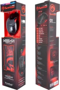 Мышь проводная MARVO M355+G1 (игровая, Led, +коврик) Black