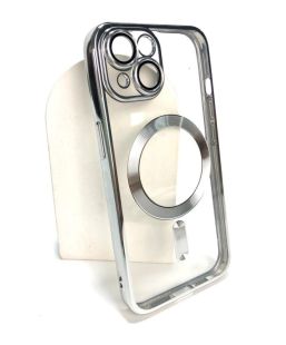 Чохол iPhone 15 Silicon Case Shining Full Camera with MagSafe Silver