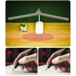 LED настольная USB лампа гибкая, двойная, 1 аккумулятор + прищепкой белая (М) - Цена Недели!