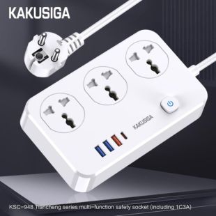 Фильтр сетевой Kakusiga KSC-948 1.5m (2500W, 3USB(1QC), Type C, 3 розетки) White