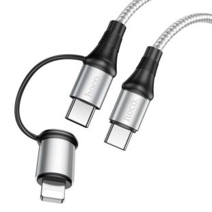 Cable 2 in 1 Type-C/Type-C+iPhone 5 HOCO X50 3A 1m (круглый,тканевый) Grey