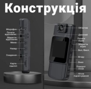 Боди-камера Law enforcement (KAR82) ART-0714 на прищепке (1.54", SD, ночная съемка, 180°)