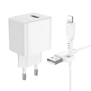 СЗУ-USB Borofone BAS11A 2.1A/10.5W 1 Usb + кабель Lightning White (блістер)