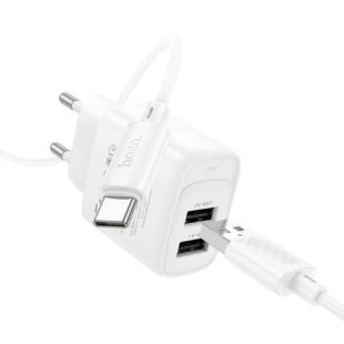 СЗУ-USB HOCO C141A 2USB/2.4A + кабель Type-C White (блистер)