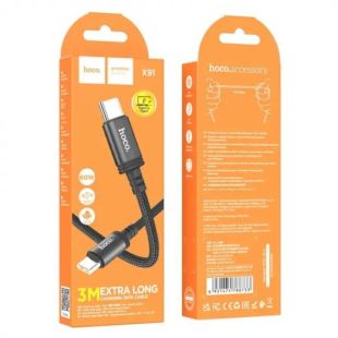 Cable Type-C/Type-C HOCO X91 60W 3m (круглый,тканевый) Black