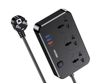 Фильтр сетевой Kakusiga KSC-948 1.5m (2500W, 3USB, Type C, 3 розетки) Black