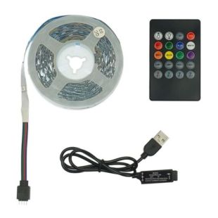 LED стрічка USB RGB 5V, IP 20, 10м, з пультом, на самоклейці(М) - Ціна Тижня!