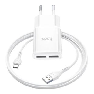 СЗУ-USB HOCO C88A 2.4A 2 Usb + кабель Type-C White