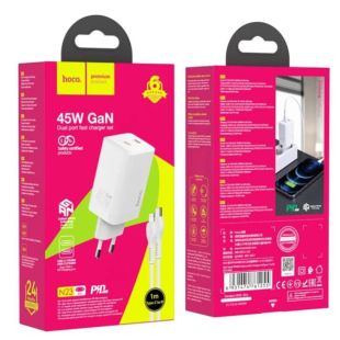 МЗП-USB HOCO N23 PD 45W (2Type-C) + кабель Type-C-iPhone 5 White