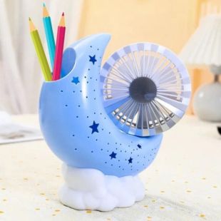 Вентилятор настольный Moon Fans HQ66-21 Blue (АКБ, подставка, подсветка, 3 режима, Type-C)