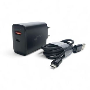 CЗУ 4you A52 (PD 22.5W, Fast Charger QC 3.0, 5V/3A, 9V/12V-1.5A, 2виходу) black+ кабель Micro USB