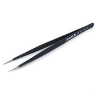 Пінцет прямий Baku A8 SS sa URESD із чорним антистатичним покриттям (М) 
