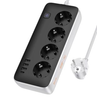 Подовжувач мережевий HOCO AC21 3m (3USB/1 Type-C/4xSocket) Black