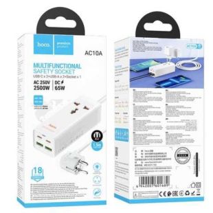 Подовжувач мережевий HOCO AC10A PD65W (2USB/2Type-C/1xSocket) White