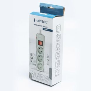 Фильтр сетевой Gembird SPG3-G-15G-PRO 3 розетки, серый 4,5м (с предохранителем)