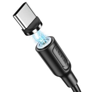 Usb-cable Type-C BOROFONE BX41 Amiable 3A 1m (круглый,magnetic) Black