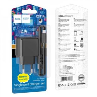 СЗУ-USB HOCO CS11A 1 Usb + кабель Micro USB Black (блистер)