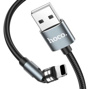 Usb-cable iPhone 5 HOCO U94 Universal magnetic 2.4A 1.2m (круглий, тканевий, Г-образний) Black
