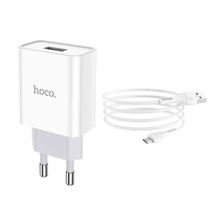 МЗП-USB HOCO C81A 2.1A 1 Usb + кабель Micro USB (блістер) White