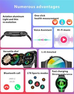 Часы Smart Watch 4you SPACE (1.43 AMOLED, Звонки, фонарик,aluminum,12мес гар) DARK - Новинка!