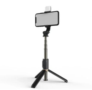 Держатель для Selfi Monopod Q03S (с триногой, ВТ пульт, подсветка) Black