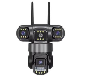 IP-камера уличная V-380 4G 3 линзы, поворотная 360°, видеонаблюдение, звук и ночное видение Black