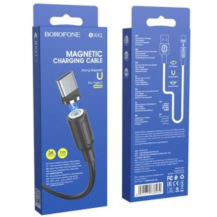 Usb-cable Type-C BOROFONE BX41 Amiable 3A 1m (круглый,magnetic) Black