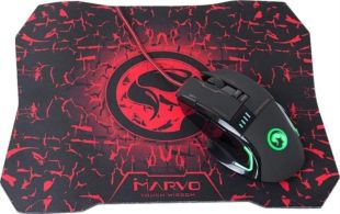 Миша провідна MARVO G909L+G1 (ігрова, Led,+коврик) Black