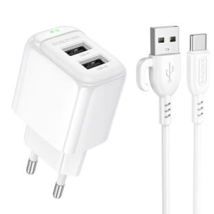 СЗУ-USB BOROFONE BAS41A 2USB 2.4A + кабель Type-C White (блистер)