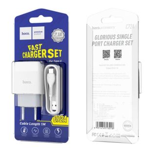 СЗУ-USB HOCO C72Q QC3.0 2A 1 Usb + кабель Type-C (блистер) White/grey
