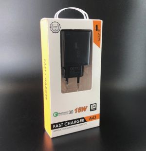 CЗУ 4you A43 (18W, Fast Charger QC 3.0, 5V/3A, 9V/12V-1.5A, 1USB) black+Micro USB 3А Dvina