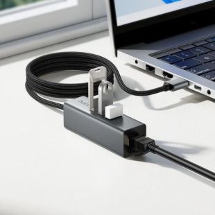 Hub HOCO HB1D 4 порти (USB to USB2.0*3+RJ45) Grey