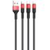 Usb-cable 3 in1 Micro USB/iPhone5/Type-C HOCO X26  Xpress 2A 1m (круглый, тканевой) Black/red