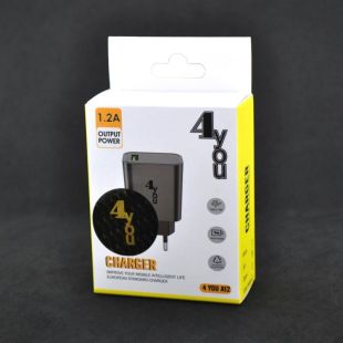 CЗУ 4you A12 (1200mAh - 100%, 1 USB, Led подсветка, Exclusive design) black + Type C