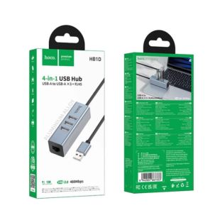 Hub HOCO HB1D 4 порти (USB to USB2.0*3+RJ45) Grey
