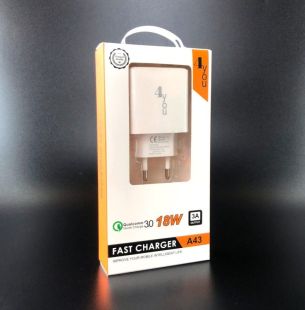 МЗП 4you A43 (18W, Fast Charger QC 3.0, 5V/3A, 9V/12V-1.5A, 1USB) white- Новинка!