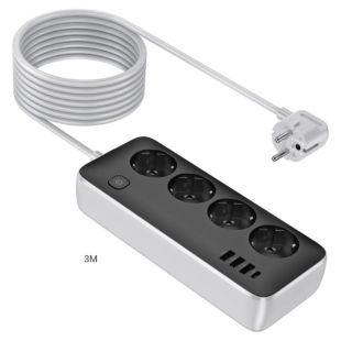 Подовжувач мережевий HOCO AC21 3m (3USB/1 Type-C/4xSocket) Black