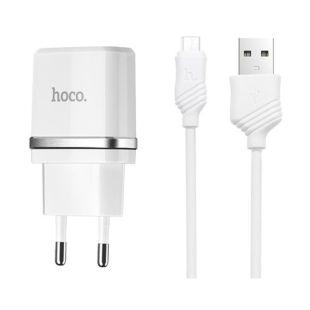 СЗУ-USB HOCO C12 Smart 2.4A 2 Usb + кабель Micro USB White